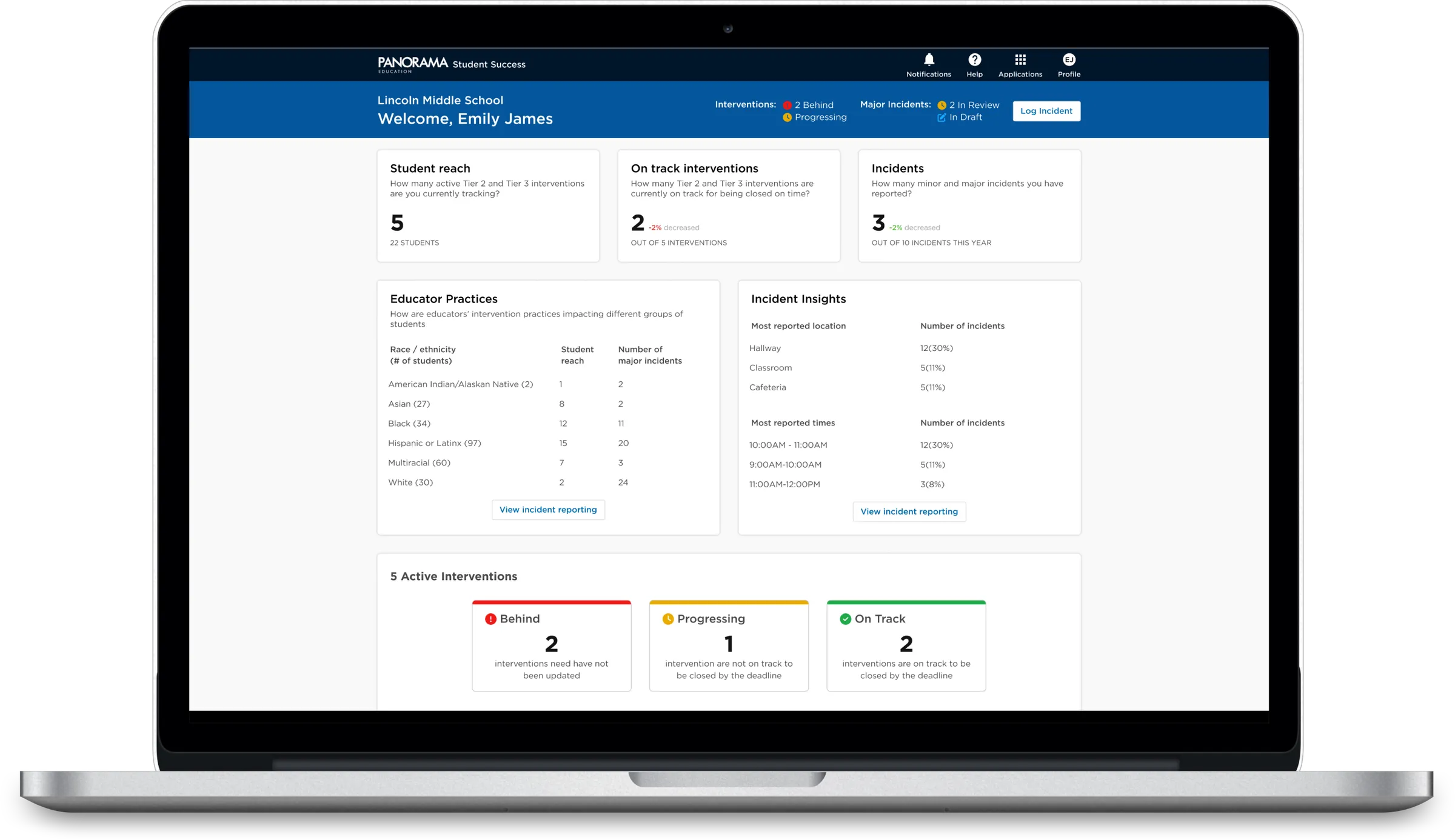 Panorama Positive Behavior dashboard on a laptop