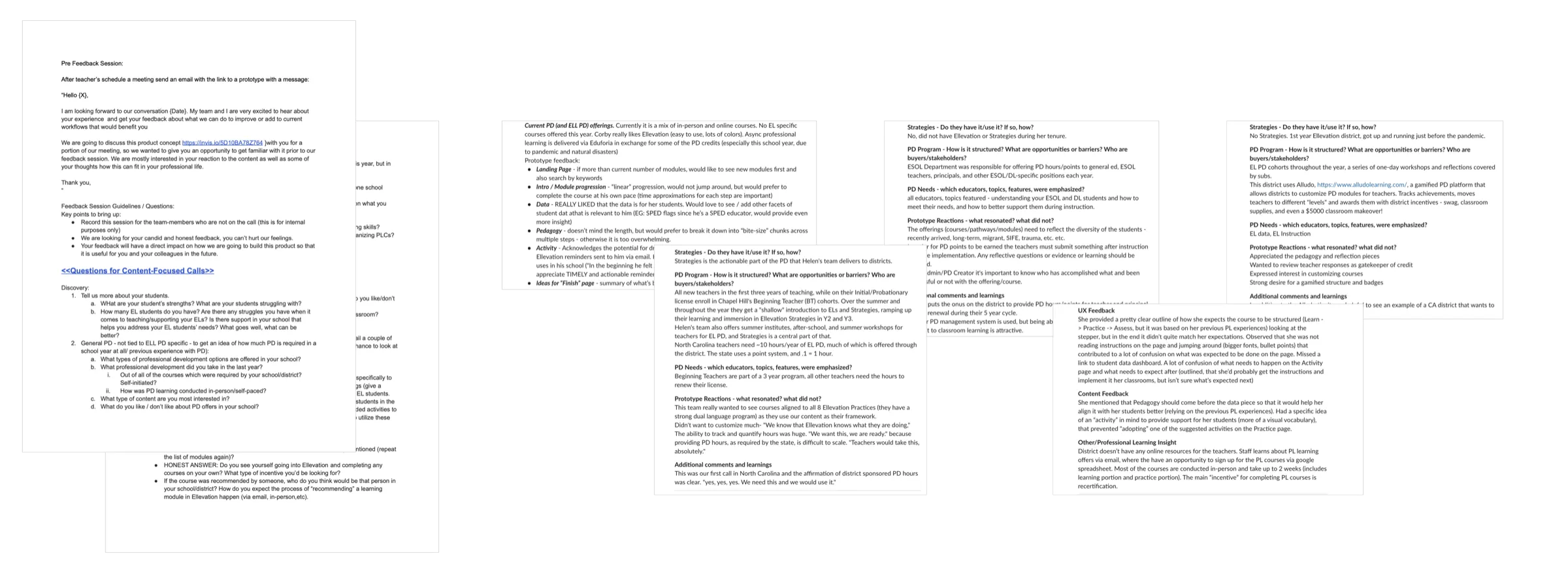Interview notes from the design sprint