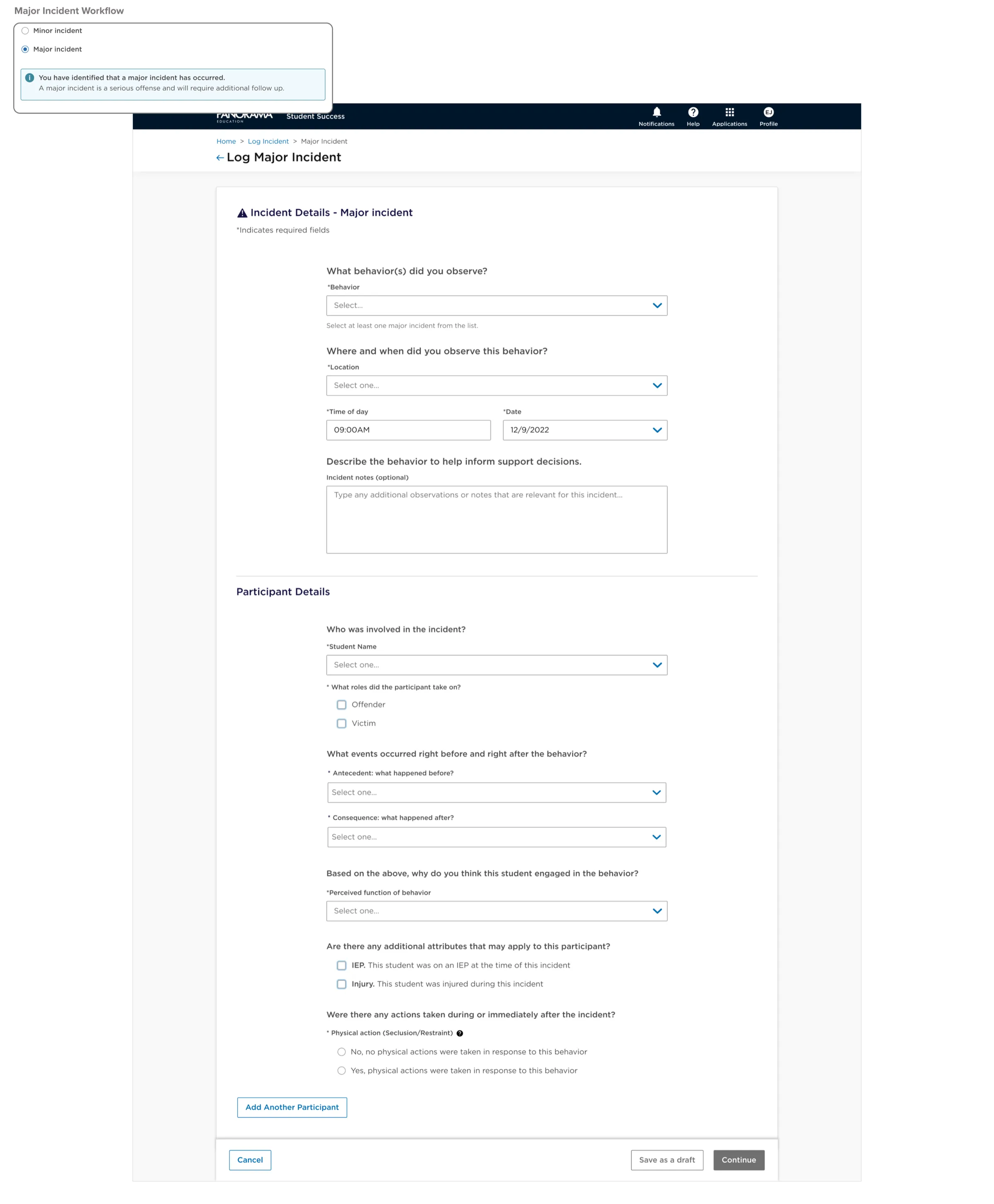 Major incident logging form