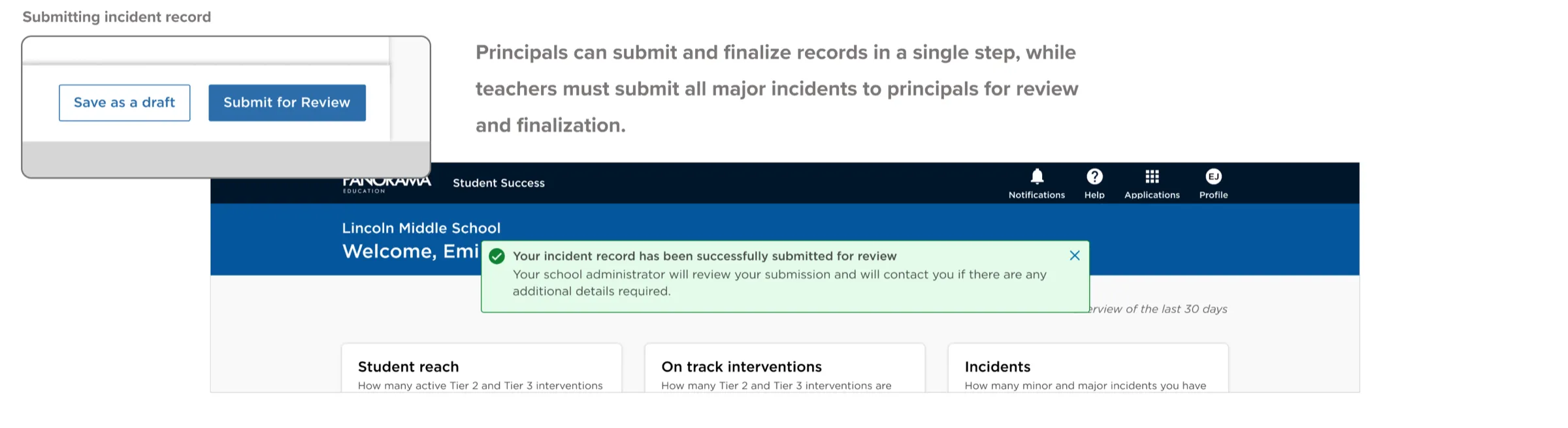 Incident logged confirmation screen