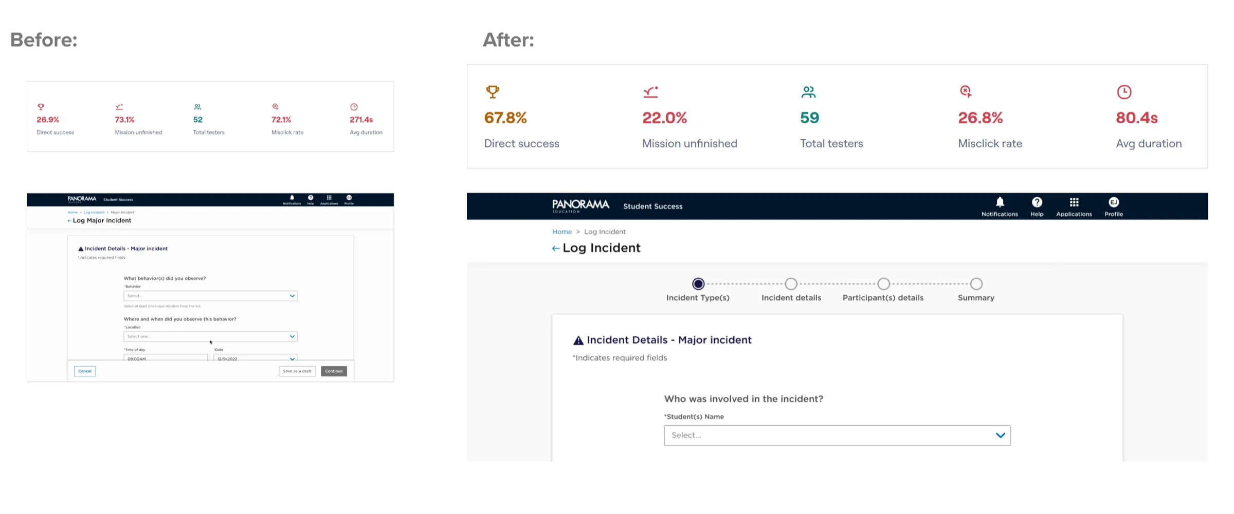Logging form split into four steps with a progress bar